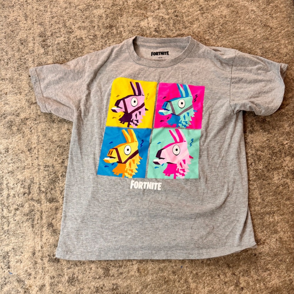 Fortnite Kids T Shirt 14 16 Gray Llama Graphic‎ Tee Epic Video Game Apparel
